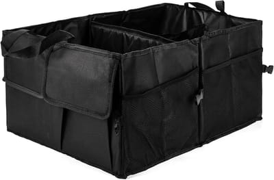 Kofferbakorganizer, opvouwbare auto-organizer, kofferbaktas met vakken en draaggreep, versterkt en stabiele vouwdoos, autobox voor het bewaren en opbergen, 56 x 40 x 26 cm (zwart)