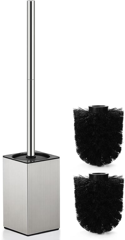 Unyqoos® Elegant en Ruimtebesparende Toiletborstelset met Roestvrijstalen Afwerking en Extra Borstelkop
