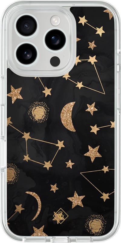 Casimoda® hoesje - Geschikt voor iPhone 16 Pro - Counting The Stars - 2-in-1 case - Schokbestendig - Sterren - Verhoogde randen - Zwart, Transparant