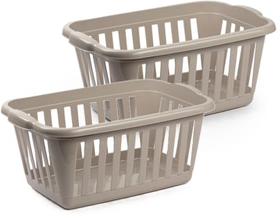 Plasticforte Wasmand - 2x - beige - kunststof - 40 liter - 60 x 40 x 26 cm - manden voor wasgoed - huishouden- opbergmand