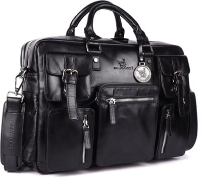 DE LAMASSU® Dorian Leren Aktetas 17 inch – Unisex Business Laptoptas van Echt Leer – Vintage Werktas met 5 Vakken