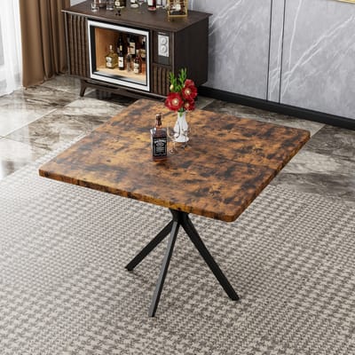 OKWISH Vierkante Eettafel - Ruimtebesparend En Stabiel - Voor Keuken Eetkamer En Kantoor - Hout En Metaal Bruin - 98×98 Cm