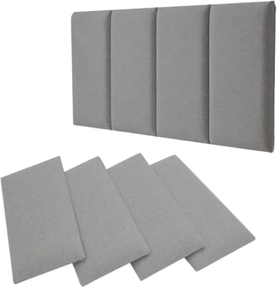 Set van 4 Wandpanelen, 40 x 20 cm, Rectangulaire Decoratieve Panelen, Geluiddempende Wanddecoratie, Zelfklevend en Bekleed met Katoenlinnen
