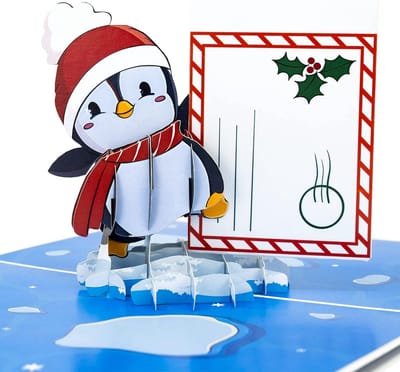 3D Pop-Up Kerstkaart Pinguïn - Grappige Wenskaart en Cadeaukaart voor Kerstmis met Envelop