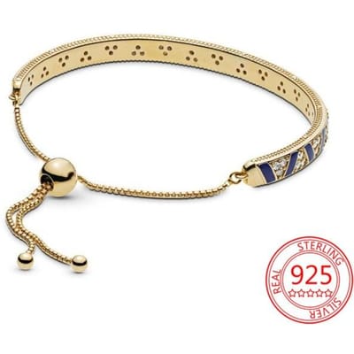 Echte 925 Sterling Zilver Basis Ketting Exotische Edelsteen & Streep Schuifarmband Klassieke Intrekbare Armband DIY Gouden Armband beige