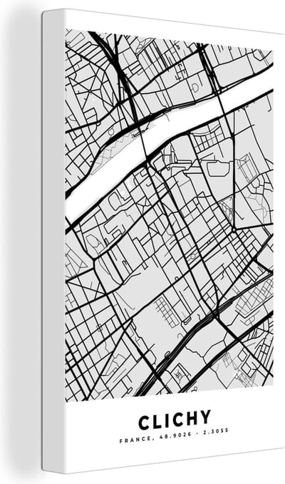 Canvas Schilderij Stadskaart - Frankrijk - Kaart - Clichy - Plattegrond - 20x30 cm - Wanddecoratie