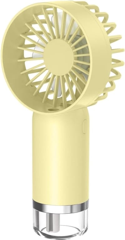 Draagbare USB-handventilator met sproeifunctie - Mini-luchtbevochtiger en koelapparaat voor om de nek - Geschikt voor gebruik buitenshuis - Lichtgewicht en oplaadbaar - Ideaal voor op reis en warm weer - Geel