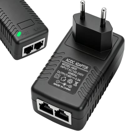 Ethernet Adapter - POE Injector - Netwerk Uitbreiding - Compact Stekkerontwerp - 10x10x1 cm - Zwart