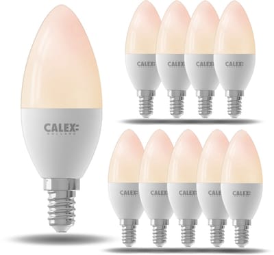Calex Slimme LED Lamp - Set van 10 stuks - E14 - Wifi LED Kaarslamp - Warm Wit Licht - Werkt met App, Amazon Alexa en Google Home - 5W