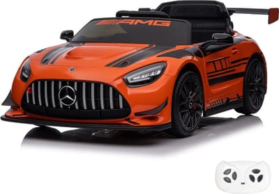 Mercedes-Benz AMG GT3 12V Elektrische Kinderauto 1 tot 6 jaar – Officieel Gelicentieerd Accuvoertuig met Afstandsbediening – Luxe Raceauto met Lederen Zitje, Bluetooth & EVA-Banden – Oranje