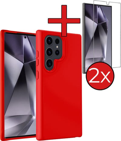 Hoesje - Met 2x Screenprotector - Geschikt voor Samsung Galaxy S24 Ultra - Sterk & Shockproof - Telefoon Hoes - Back Cover - Siliconen Case - Telefoonhoes - Rood