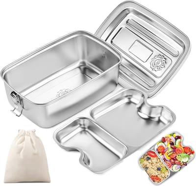 2000ml Roestvrijstalen Lunchbox met Compartimenten, Dubbele Laag, Luchtdicht en Lekvrij - BPA-vrij, Herbruikbaar en Veilig voor Volwassenen en Kinderen