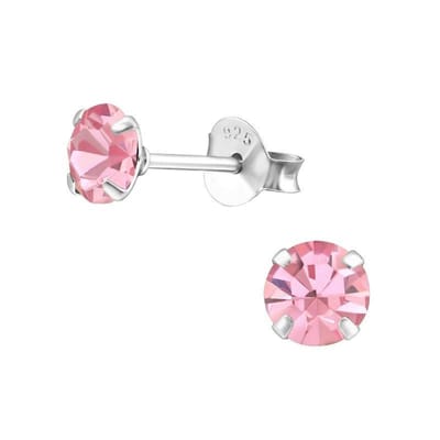 Aramat Jewels | Oorbellen | 925 Zilveren Kristal Oorbellen - Sprankelende Zirkonia Studs | 5mm / Licht Roze | | | Zilver | Kinderen, Volwassenen | Verkleurd niet