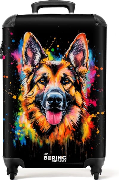 NoBoringSuitcases.com® - Handbagage koffer lichtgewicht - Reiskoffer trolley - Duitse Herdershond met graffiti - Rolkoffer met wieltjes - Past binnen 55x40x20 en 55x35x25