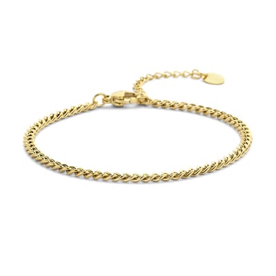 CO88 Collection 8CB-91286 Stalen Armbandje - Schakel Armband - Gourmette Schakel - 16,5+3cm - 3mm Breed - Staal - Goudkleurig