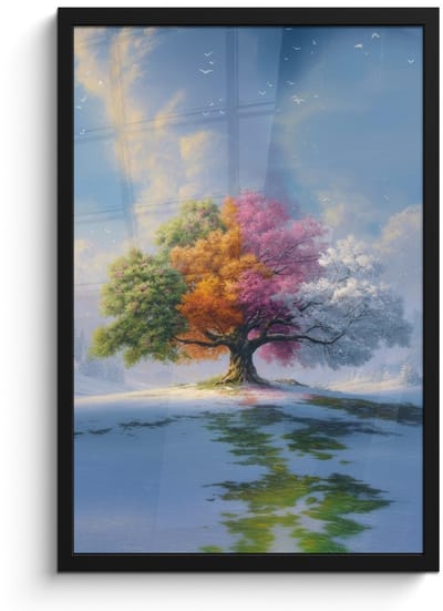 Poster in lijst - Fotolijst 40x60 cm - Posters - Boom - Seizoenen - Winter - Landschap - Posterlijst zwart - Decoratie - Wanddecoratie woonkamer - Muurdecoratie slaapkamer