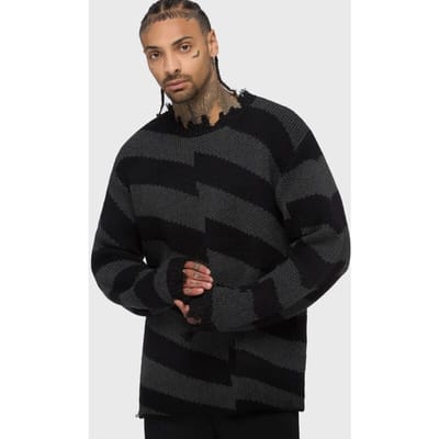 Killstar - Gothic Gebreide trui - Shadowmark Jaquard Sweater - XS tot 4XL - voor Mannen - zwart-grijs