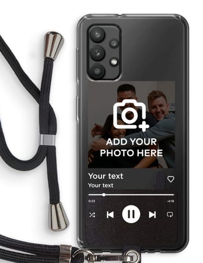 Gepersonaliseerd - Case Company® - Hoesje met koord geschikt voor Samsung Galaxy A32 4G hoesje met Koord - Music Player - Telefoonhoesje met Zwart Koord - Bescherming aan alle Kanten en Over de Schermrand