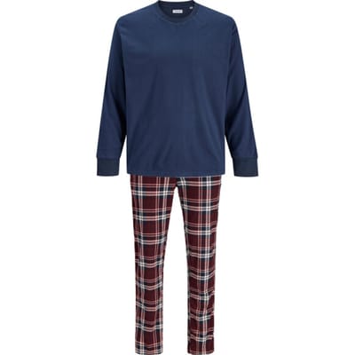 Jack & Jones Heren Lounge Pyjama Set Lang JACMIXED Polyester Geruit Blauw/Rood - Maat L