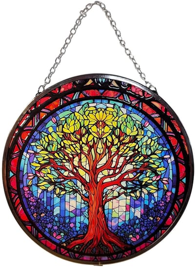 Dailygoods - 6-inch Levensboom gebrandschilderd glas suncatcher, elegante raamdecoratie