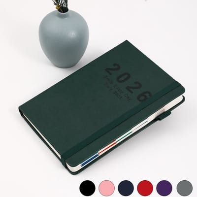 Planboek - 2026 Planner A5 400 Pagina's - Wekelijkse en Maandelijkse Dagplanner met Dik Papier - Één Volledige Pagina Per Dag - Van Januari 2026 Tot December 2026 - Hardcover Notitieboek - 21 x 14.5 m - Donkergroen