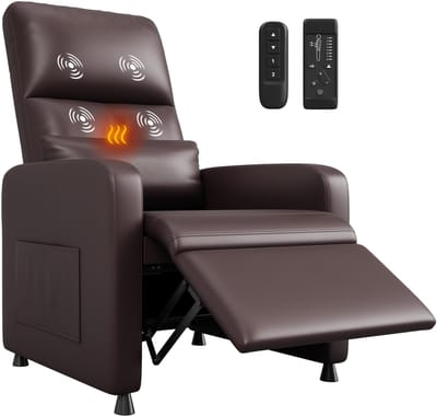 Relaxstoel Massagestoel Elektrisch, PU-Leder, Verstelbare TV Fauteuil met Voetensteun en Verwarming, Luxe Ligstoel voor Woonkamer, Slaapkamer, Kantoor, Bruin