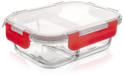 Orion Serie - Glazen Voedselcontainer - 1,3L - Rode Siliconenafdichting - Borosilicaatglas
