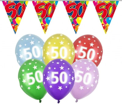 Folat - 50 jaar feestartikelen pakket - 2x vlaggetjes en 24x ballonnen