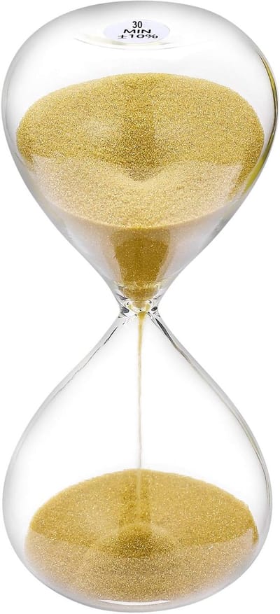 Zandloper 30 minuten - Zandtimer uurglas - Klassikale spelletjes - Decoratief bureau accessoire - 13 cm hoog - Goud