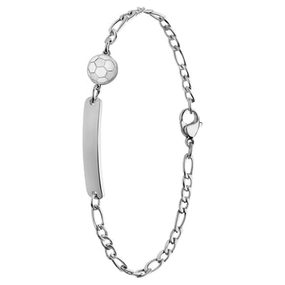 Lucardi Kinder Stalen plaatarmband met voetbal - Armband - Staal - Zilver - 15 cm
