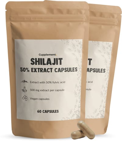 GOYU Shilajit Extract (50% Fulvinezuur) 500 mg Combideal 2x 60 Capsules - Himalaya Mumijo – Shilajit gummies - shilajit 100% pure - Vegan - Zonder toevoegingen - Lab getest - 30 dagen voorraad per zakje