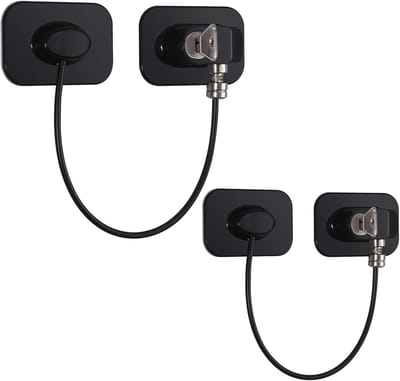 Kindersloten voor ramen, 2-pack, raamstoppers, geen boren nodig, kindersloten voor ramen met roestvrijstalen kabel, kastdeursloten voor baby- en kindveiligheid - Vierkant zwart