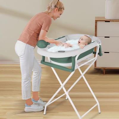 REN® baby badje met standaard - baby badje - babybadje met standaard - Thermoplastisch elastomeer -Groen- 55cm x 40cm x 91cm ; 5 kg