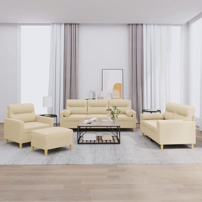 vidaXL - 4-delige - Loungeset - met - kussens - stof - crèmekleurig