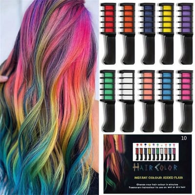 Haarkrijtkam met 10 kleuren, een uitwasbare tijdelijke haarkleur die geschikt is voor verjaardagen, feesten, bars, vakanties en cosplay.
