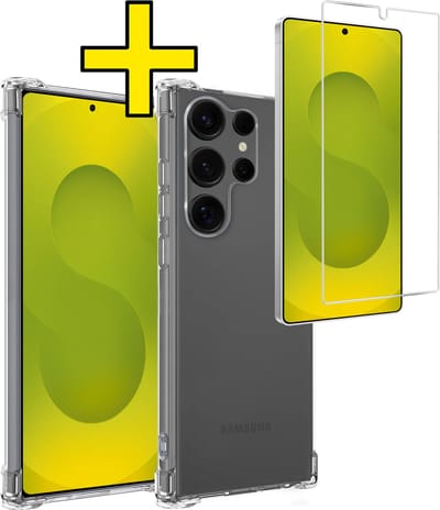 Hoesje - Met Screenprotector - Geschikt voor Samsung Galaxy S25 Ultra - Sterk & Shockproof - Siliconen Case - Back Cover - Telefoon Hoes - Shock Proof - Telefoonhoesjes - Transparant