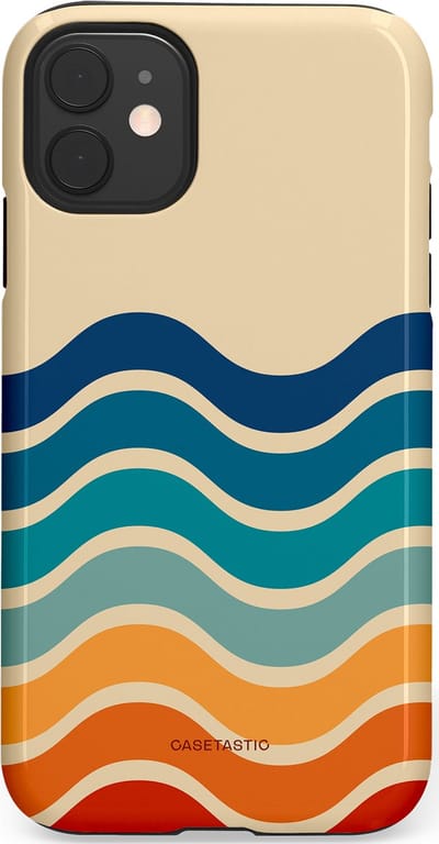 Casetastic hoesje geschikt voor Apple iPhone 11 - Dubbellaagse bescherming - Nostalgische golven - Fashion Case - Zand Petrol Rood Oranje