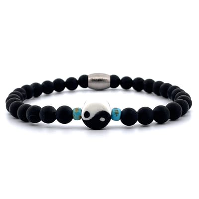 IbizaMen - heren armband - matte onyx - yin yang - 6mm - 21cm