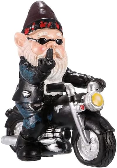 Tuinkabouter voor motorfiets, dwerg, 13,3 x 13 cm, standbeeld, waterdicht, zonwering, tuindecoratie voor de tuin, grappig, motorcadeaus voor mannen, decoratie voor het balkon