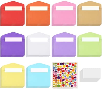 Dailygoods- Envelopjes 218-delige set - 100 stuks met zakje - 100 stuks blanco cadeaukaarten - 18 vellen stickers - 11,5x8cm - Voor brieven en uitnodigingen - Mini-enveloppen