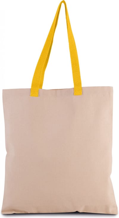 Kimood Platte shopper van canvas met contrasterend hengsel KI0277 - Natural / Yellow - One size