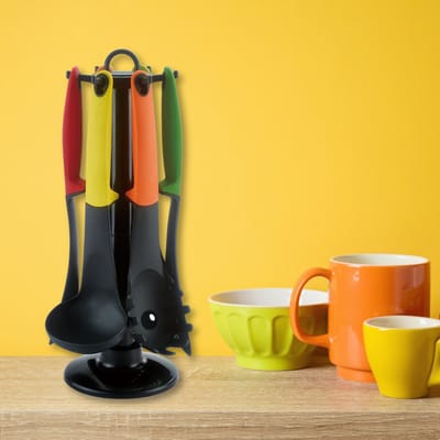 MaatShopXL | Cheffinger CF-UT01: 6-Delige keukengereienset met draaibare standaard - Kleurrijk