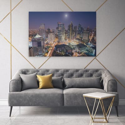 Artaza Canvas Schilderij Skyline - 120x80 cm - Groot - Wanddecoratie Stad - Muurdecoratie Nacht - Schilderijen Op Canvas