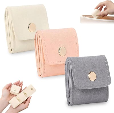Vouwbare Reisjuwelendoos voor Oorbellen, Kettingen, Ringen en Armbanden - 3 Stuks, Beige, Compact en Multifunctioneel