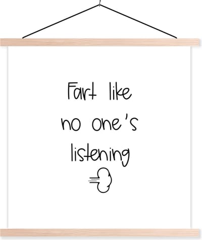 Posterhanger incl. Poster 40x40 cm - Schoolplaat - Spreuken - Quotes - Fart like no one's listening - Textielposter - Blanke latten