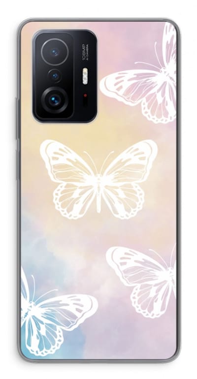 Case Company® - Hoesje geschikt voor Xiaomi 11T hoesje - White butterfly - Soft Cover Telefoonhoesje - Bescherming aan alle Kanten en Schermrand