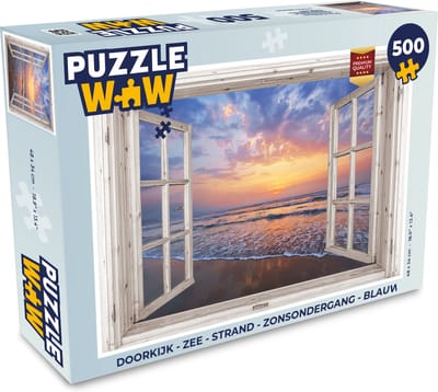 Puzzel Doorkijk - Zee - Strand - Zonsondergang - Blauw - Legpuzzel - Puzzel 500 stukjes