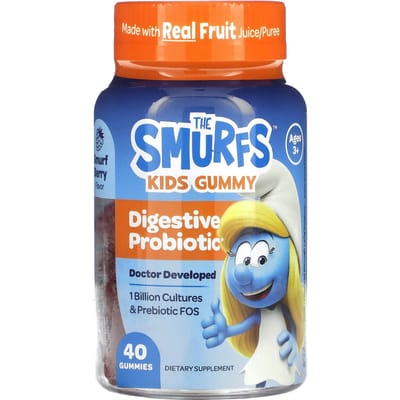 De Smurfen, gummies voor kinderen, probiotisch voor een goede spijsvertering, vanaf 3 jaar, Smurfenbessen, 40 gummies