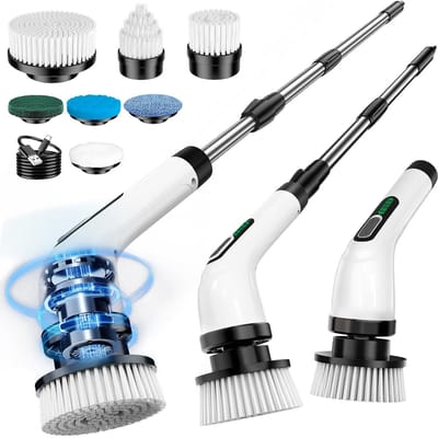 Electric Cleaning Brush, Spin Scrubber met 7 Borstelkoppen, Verstelbare Handgreep, Draadloos en IPX7 Waterdicht Elektrische Reinigingsborstel, Geschikt voor Badkamer, Keuken, Vloer, Auto