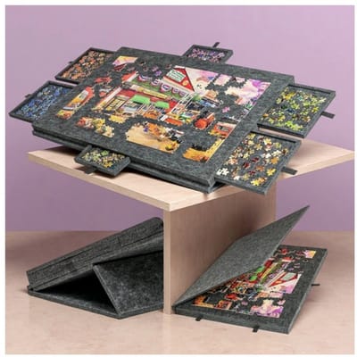 OwlyVision Kantelbaar Puzzelbord 1000 Stukjes - 77 x 53,6 cm - 6 Sorteerlades met Beschermhoes - Vilten Werkvlak - Donkergrijs